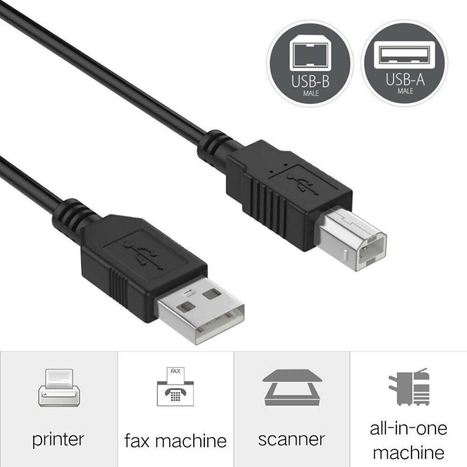 USB 2.0 Printer Cable For EPSON WF-2610 ET-2803 ET-2850 ET-5180 ET-4800 ET-4850