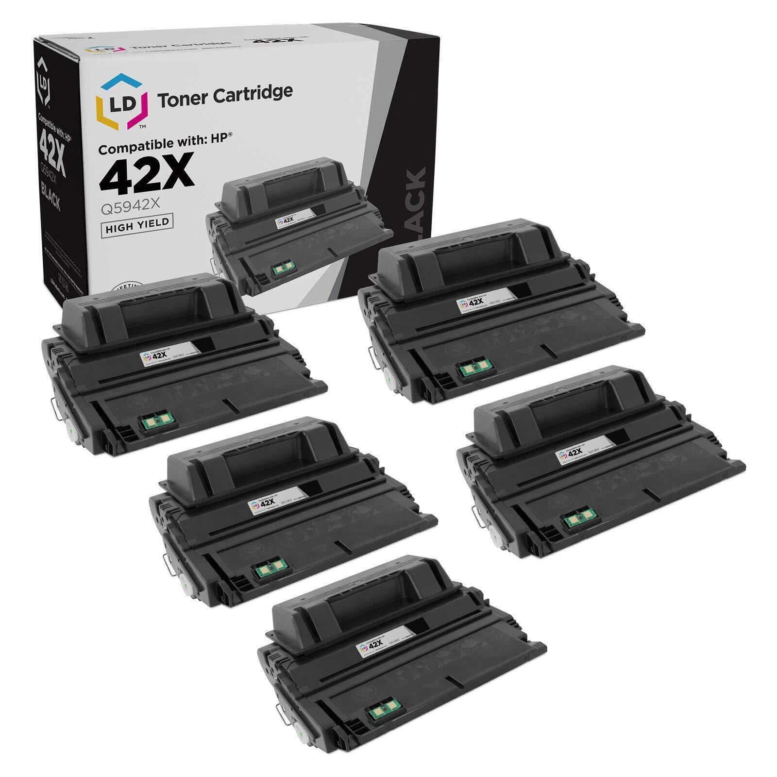 LD Compatible Replacements for HP 42X / Q5942X 5PK HY Black Toner Cartridges
