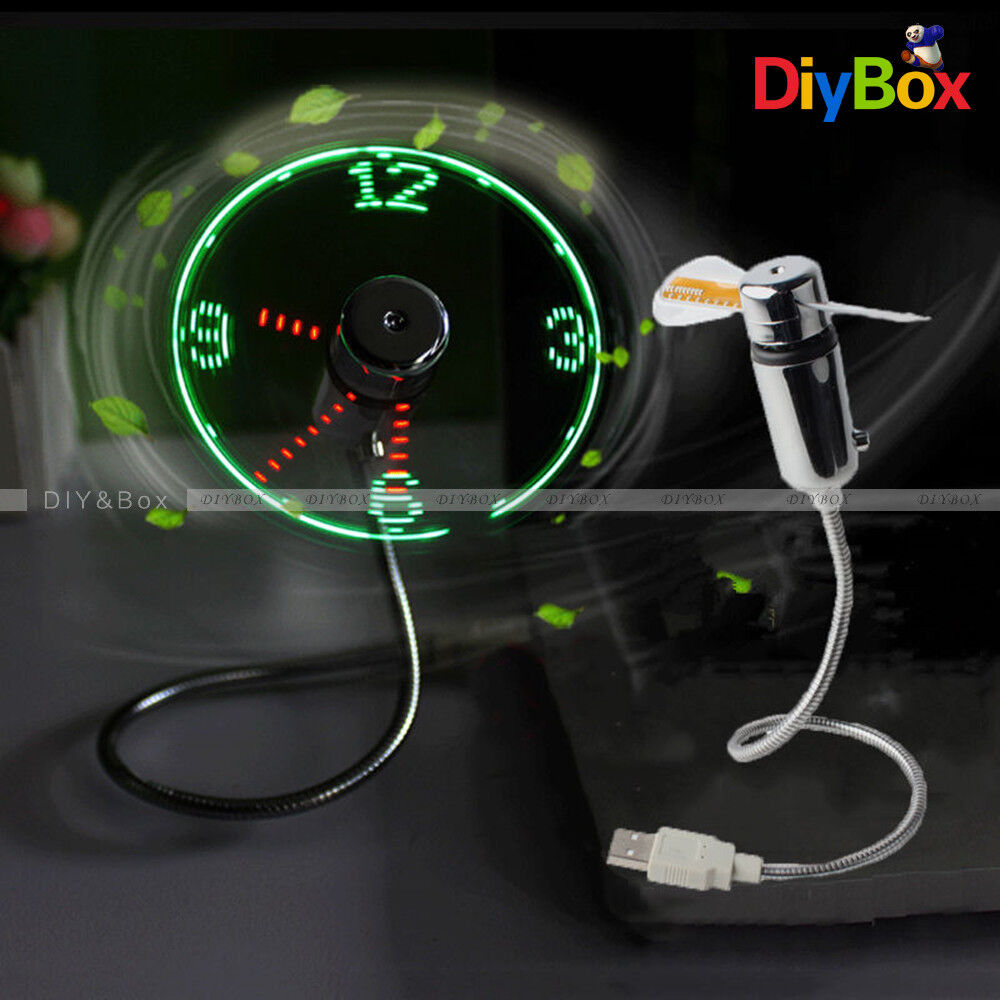 LED Fan Mini USB Clock Fan Powered Cooling Flashing Real Time Display Function