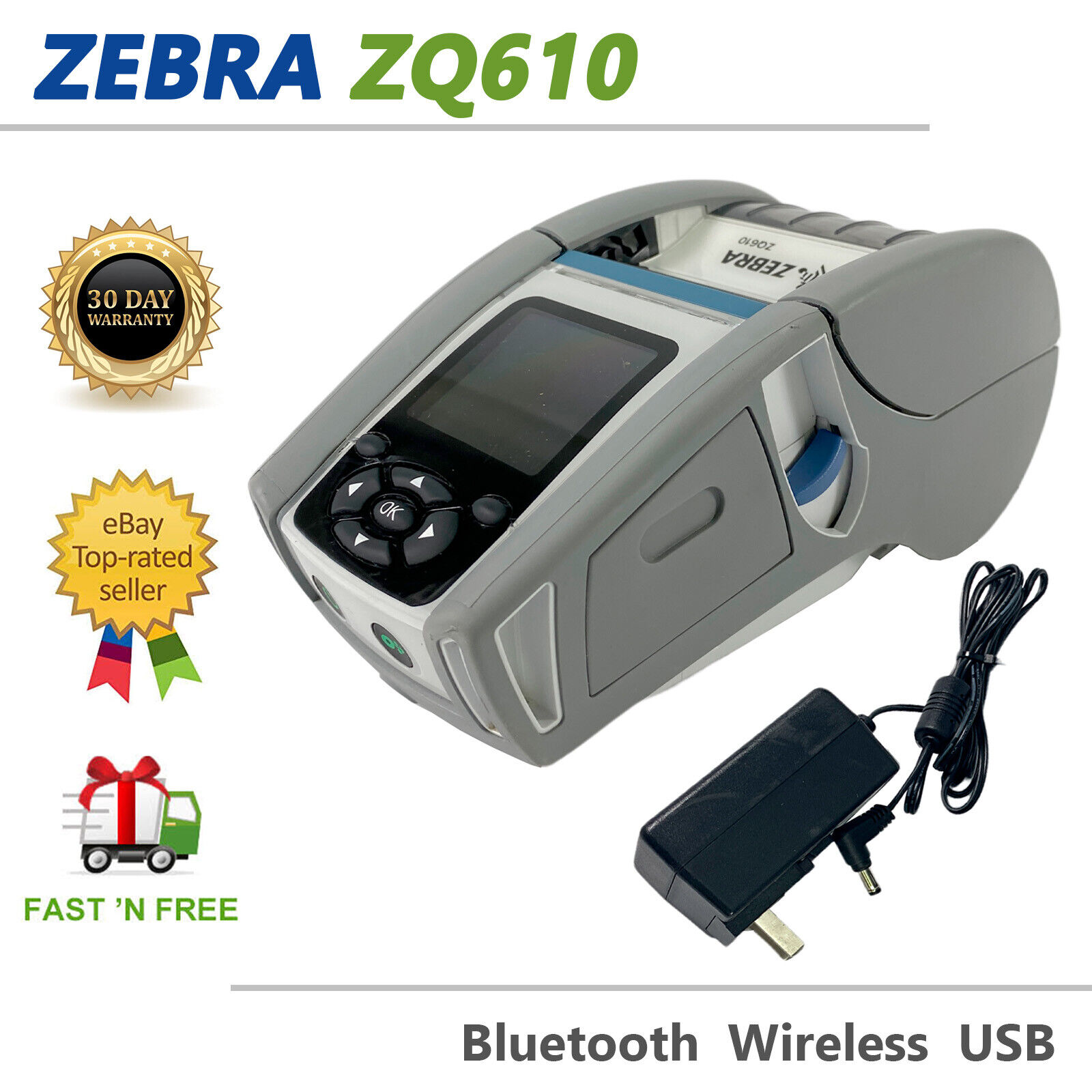 Zebra ZQ610 Portable Barcode Label Thermal Printer Wireless Bluetooth USB