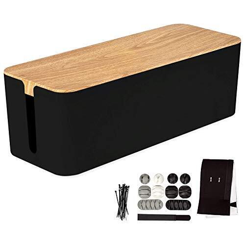 Iron Forge Cable Large Cable Management Box - Black Cord Organizer with Wood ...
