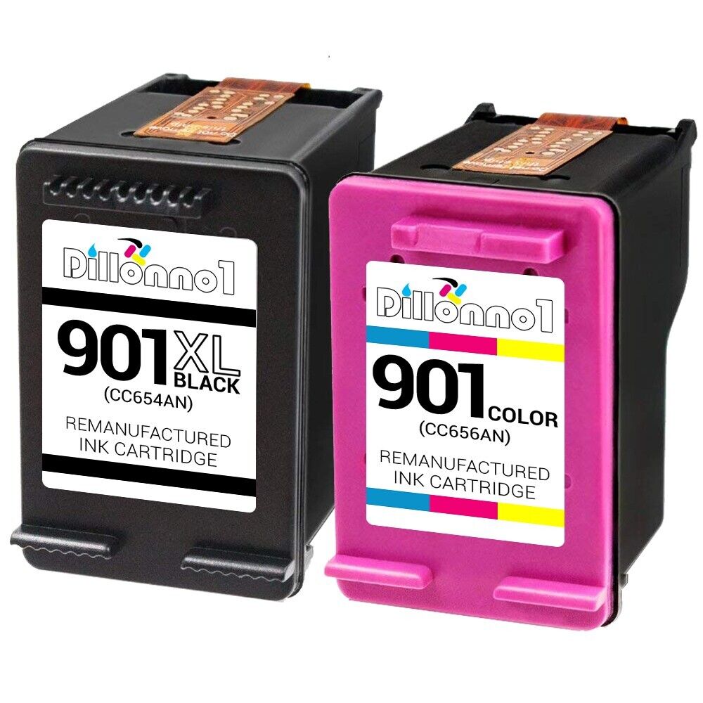 2PK Replacement HP 901XL 1-Black & 1-Color Officejet 4500 G510 Series Printer