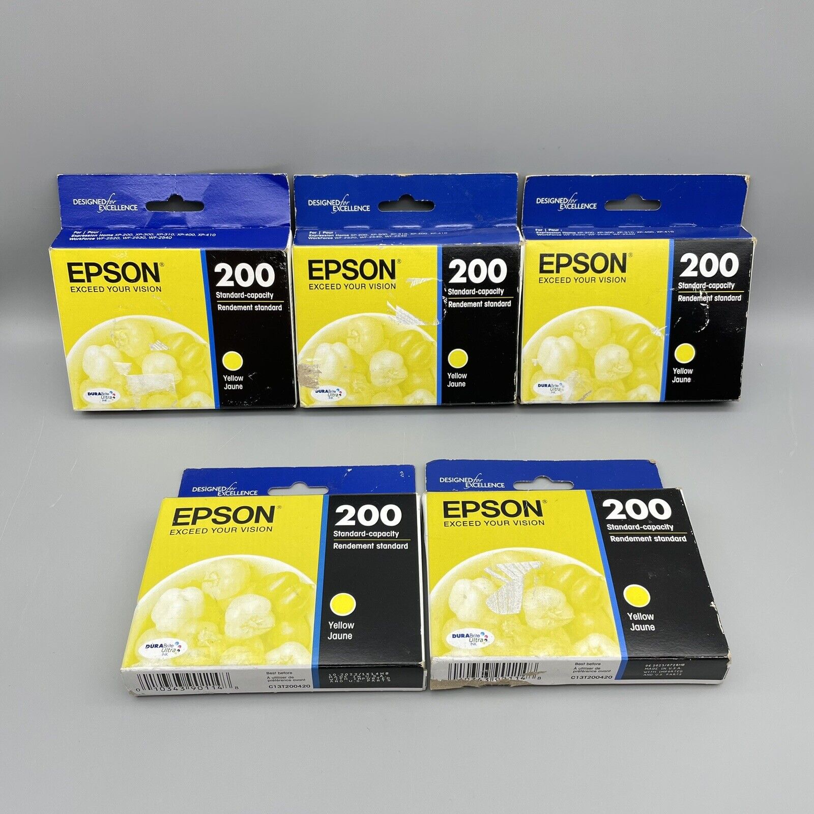 Epson 200 Yellow Standard-Capacity Ink T200420 Lot Of 5 Packs Genuine New