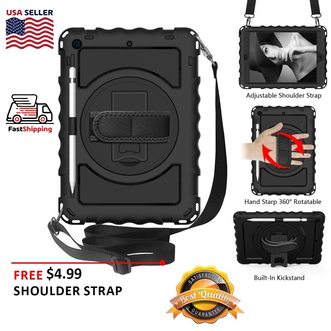 For iPad 10.2 9th 8th 7th Gen 2021 Case Shockproof Rugged Stand With Strap Cover