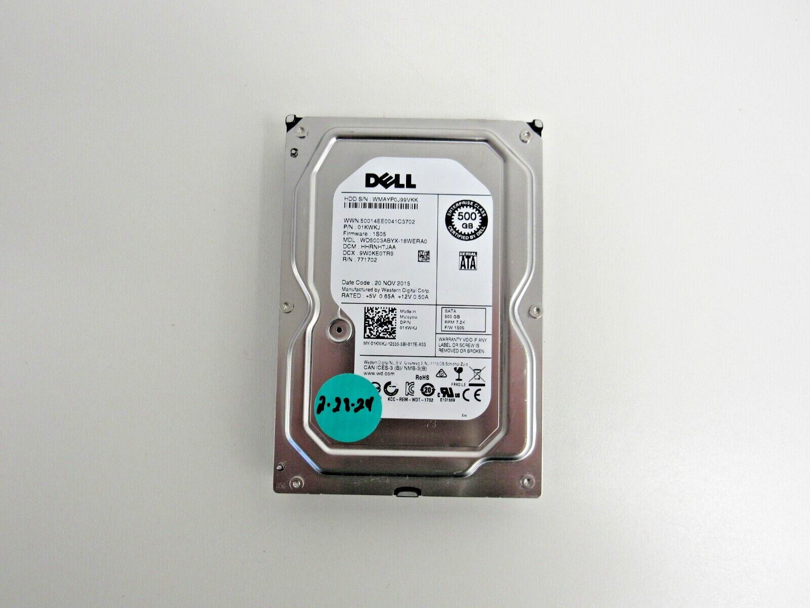 Dell 1KWKJ WD WD5003ABYX 500GB 7.2k SATA II 64MB Cache 3.5