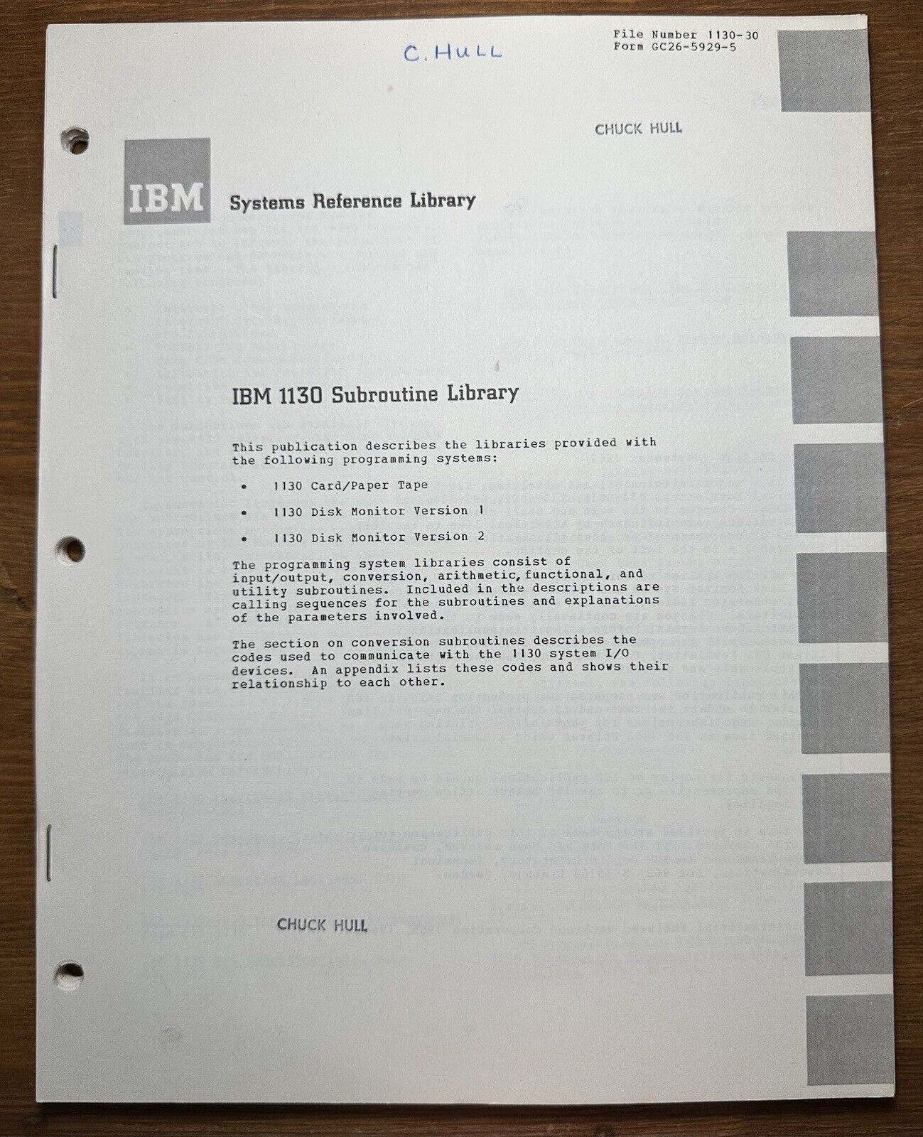 Vintage 1969 IBM Systems Reference Library 1130 Subroutine Library Sixth Edition
