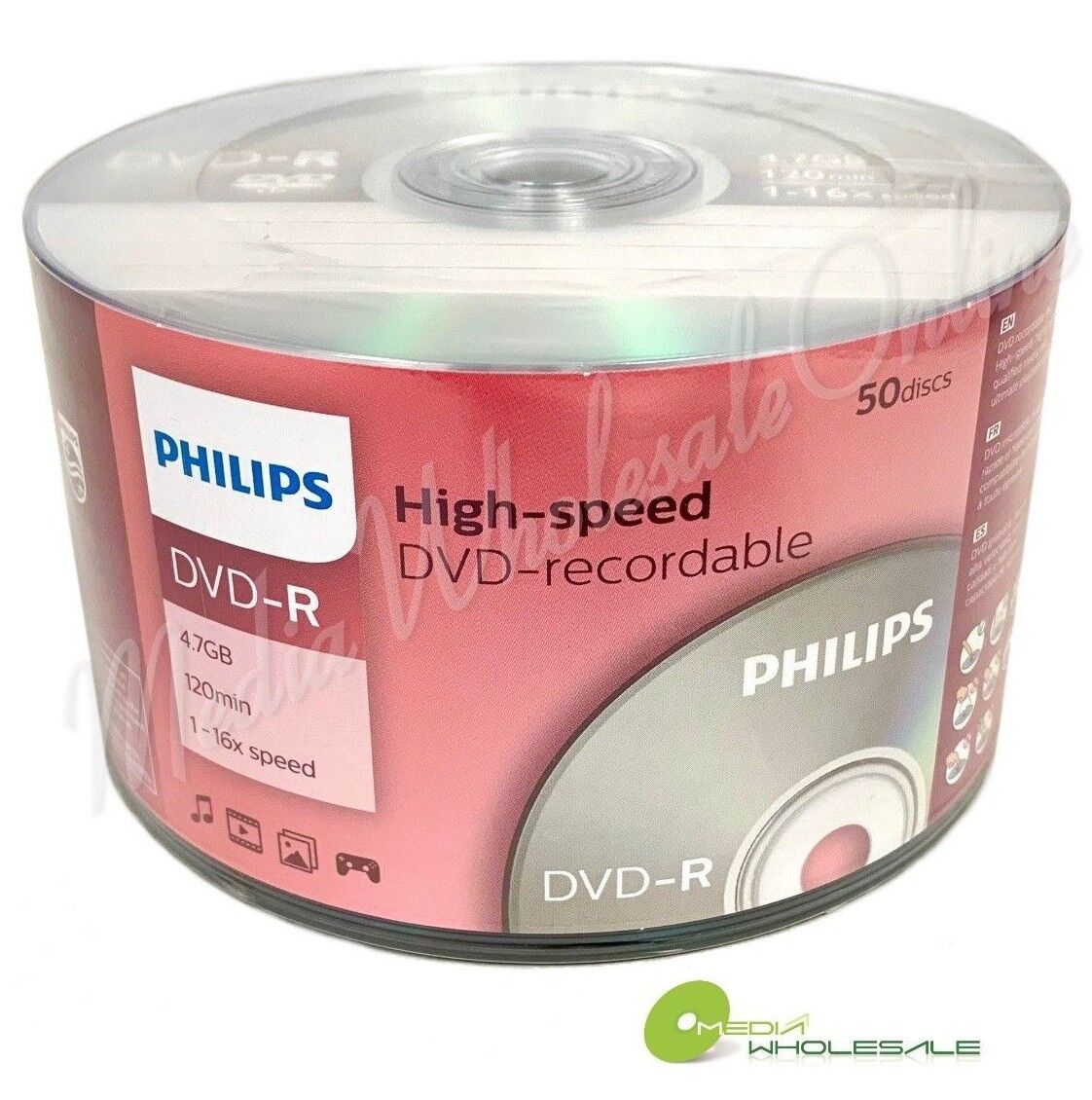100 PHILIPS Blank 16X DVD-R DVDR Branded Logo 4.7GB Media Disc