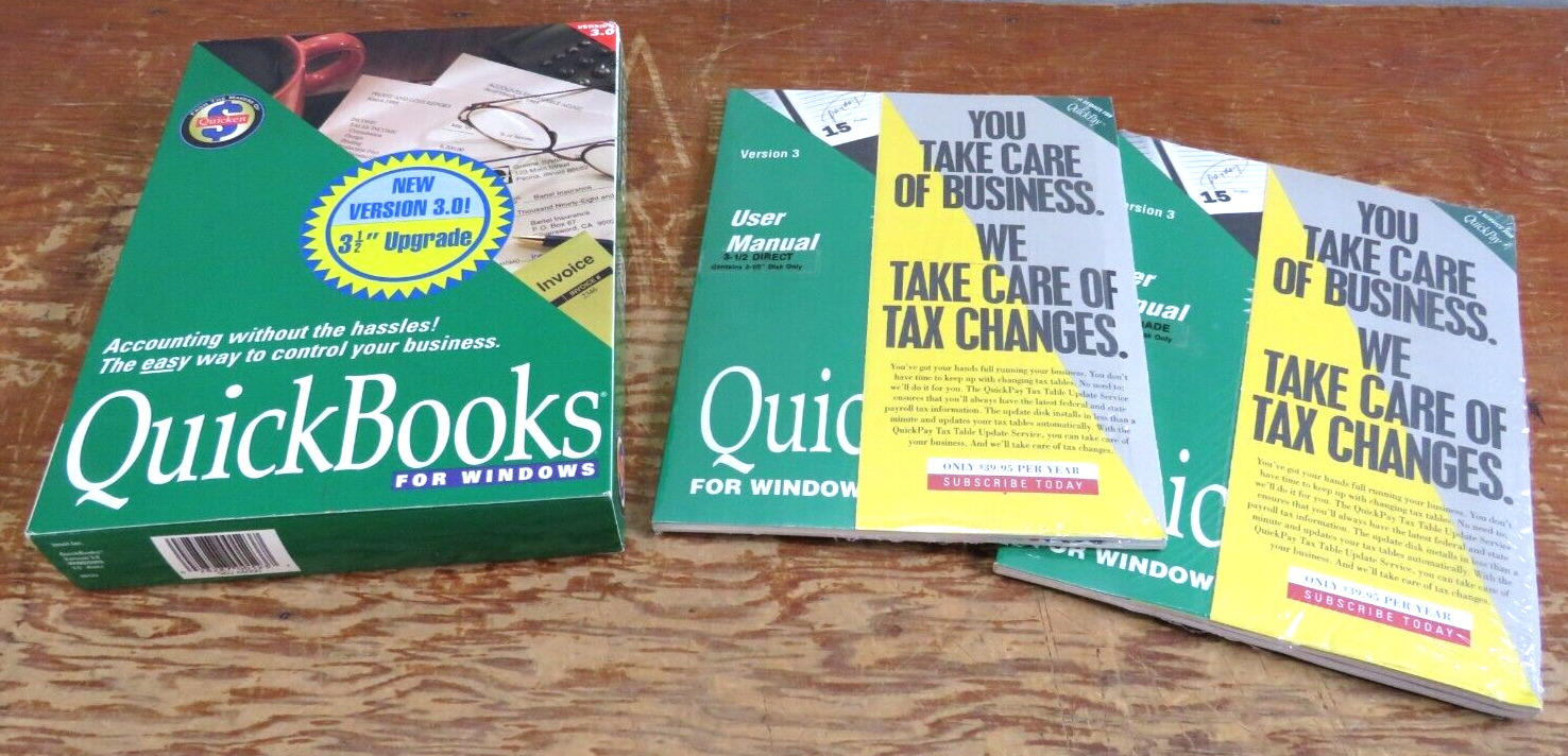 Vintage QuickBooks for Windows Version 3.0 3.5” Disks PC Software Windows 3.1