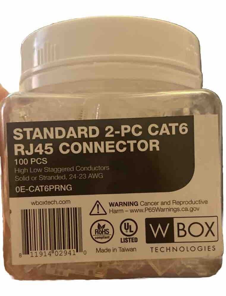 ⚡️W Box Technologies 100 Ct  RJ45 Connector Clear CAT6 New/opened Box⚡️