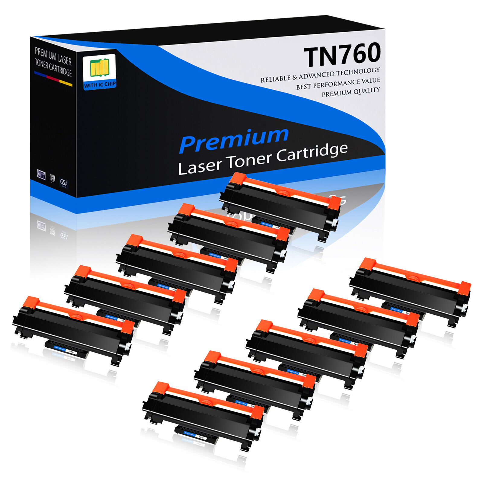 10x TN760 Toner Cartridge for Brother MFC-L2710DW MFC-L2750DW MFC-L2750DW
