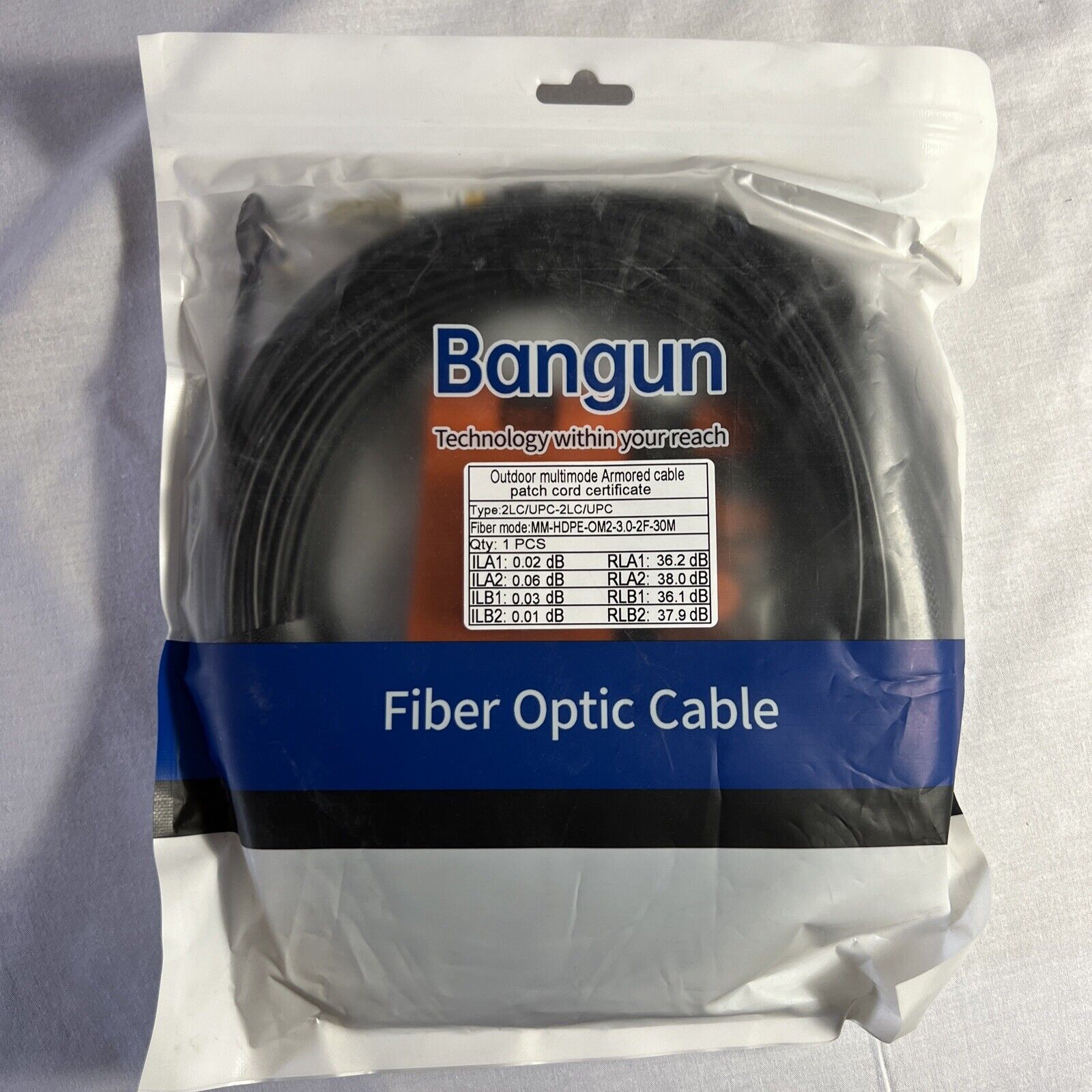 Bangun Fiber Optic Cable 100ft (30Meters), Outdoor Multimode Armored Cable New