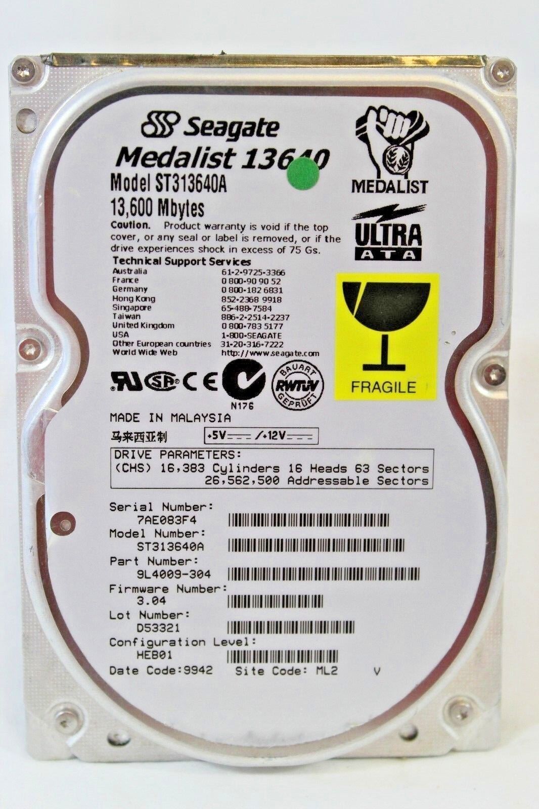 Seagate Model ST313640A Medalist 13600MB Tower Computer Hard Drive HDD TESTED