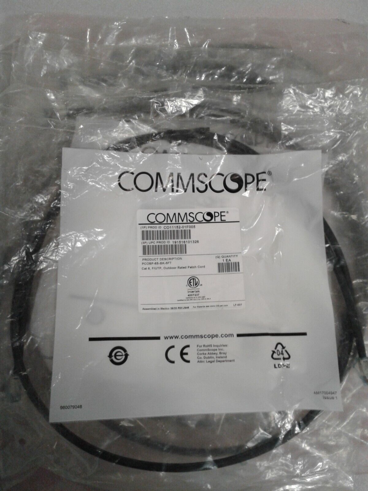 Qty 5 - CommScope PCOSP-6S-BK-5FT CO11152-01F005 Outdoor Patch Cable - Lot of 5
