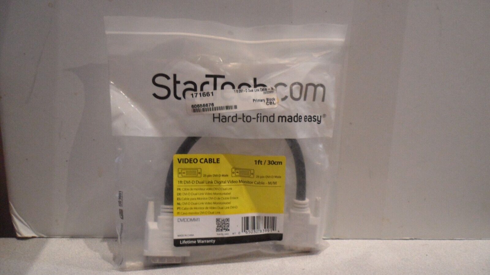NEW Startech.com 1ft DVI-D Dual Link Video Cable 25-pin Male to Male DVI-D