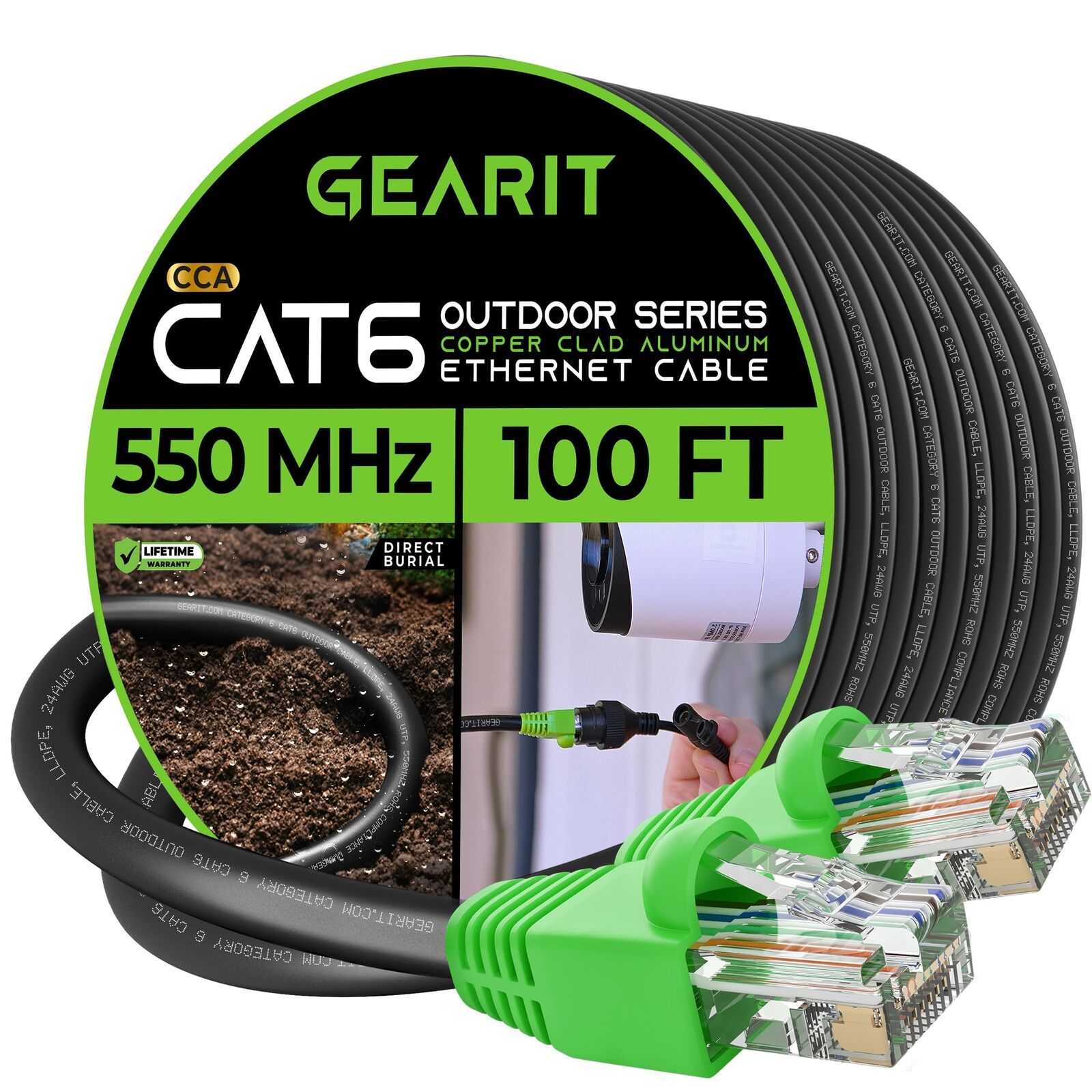 GearIT Cat6 Outdoor Ethernet Cable (100 Feet) CCA Copper Clad, Waterproof, Di...