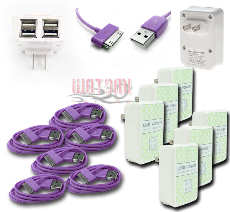 6X 4 USB PORT WALL ADAPTER+6FT CABLE POWER CHARGER PURPLE FOR IPHONE IPOD IPAD