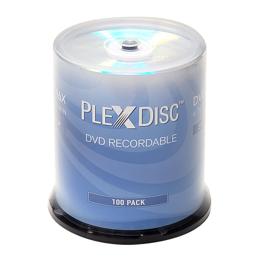 100 PC PlexDisc 16X 4.7 GB DVD-R Silver Top Disc Cake Box 632-115-BX