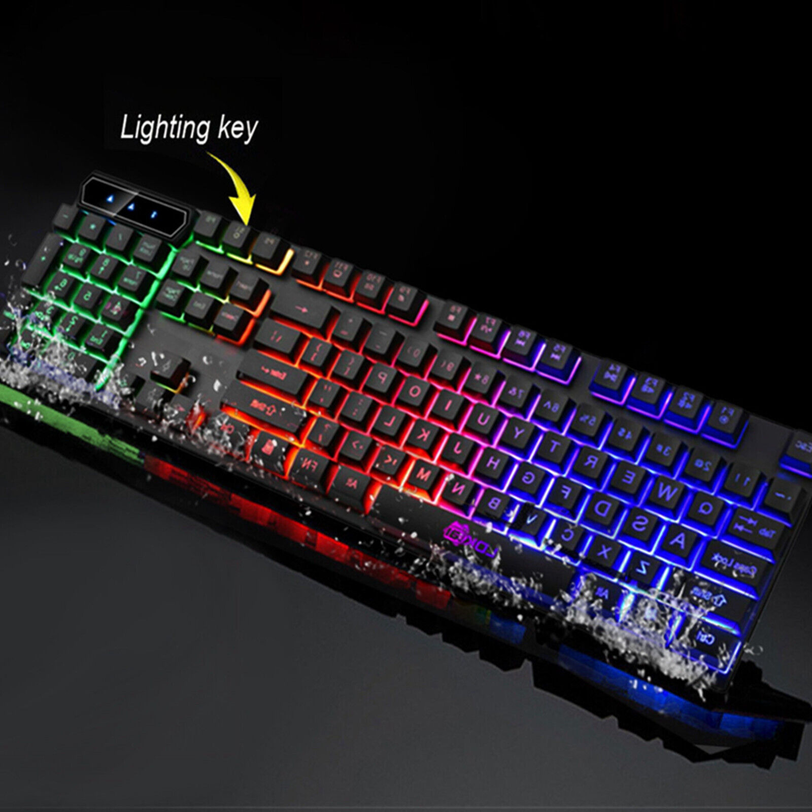 Colorful Crack LED Illuminated Backlit USB Wired PC Rainbow Gaming Keyboard US