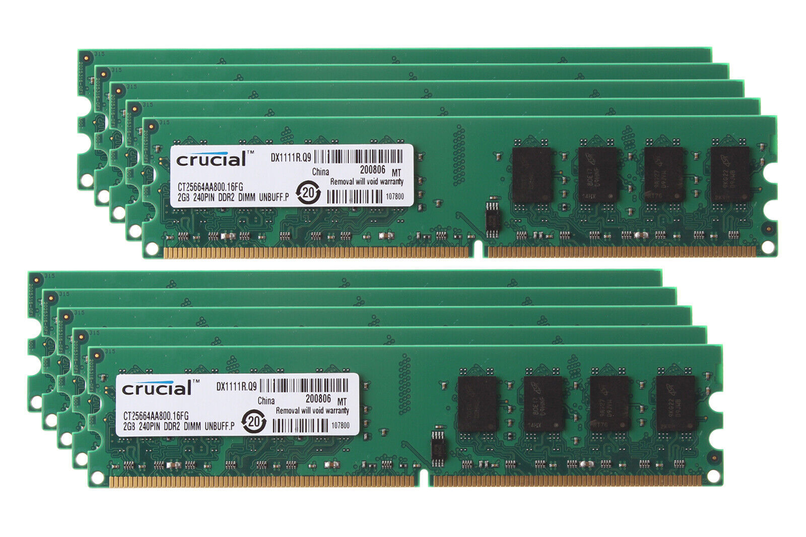 Crucial 10x 2GB 2Rx8 PC2-6400 DDR2 RAM 800Mhz 240Pin Desktop Memory DIMM-PC6400