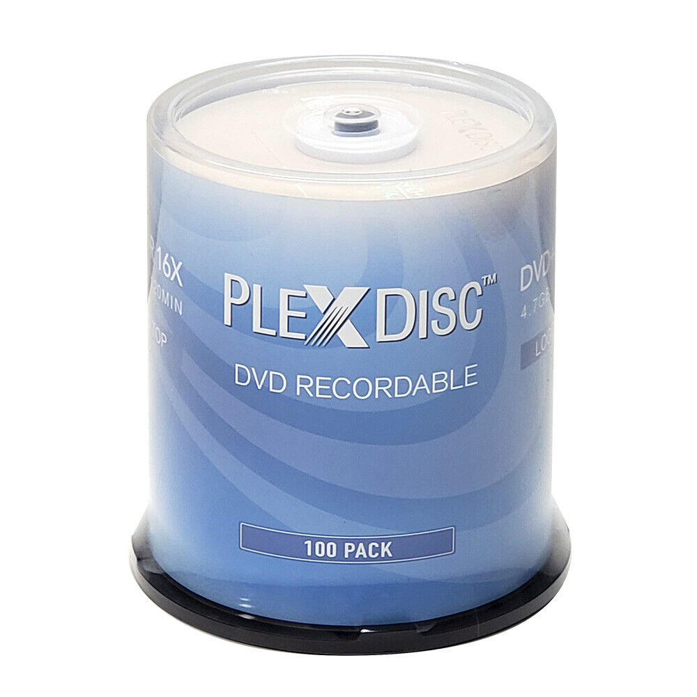 100 PC PlexDisc 16X 4.7 GB DVD+R Logo Top Disc Cake Box 63C-815-BX