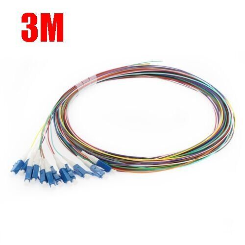 12 Pcs 3M LC/UPC Single-Mode Fiber Optic Optical Pigtail Cable LSZH Multicolor