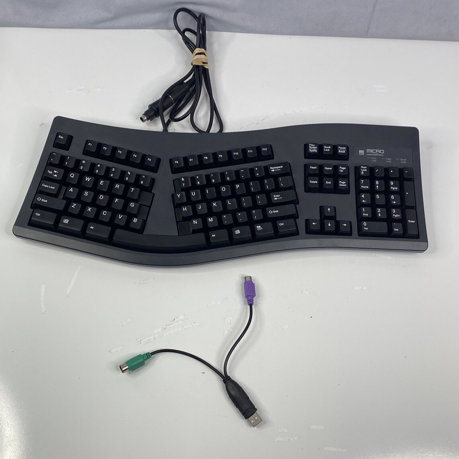 Micro Innovations AT Black Keyboard KB-7903 Ergonomic 5 Pin DIN with Adapter