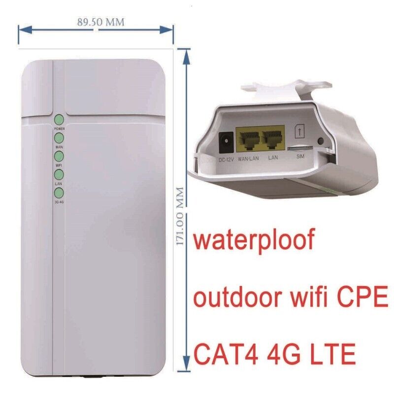 Outdoor Wireless CPE 4G LTE WiFi Router with SIM Card RJ45 WLAN IP65 Waterproof