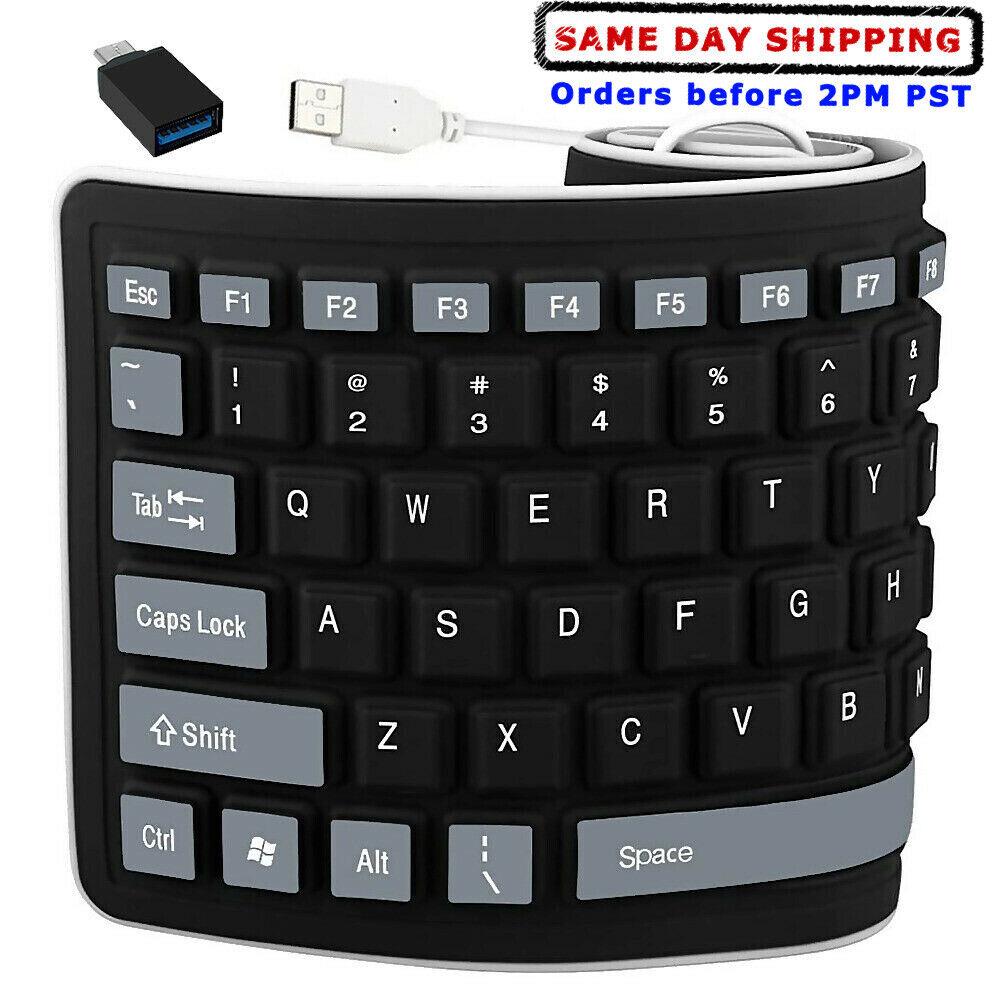 Silent Foldable Silicone USB Keyboard Waterproof Rollup Keyboard for PC Computer