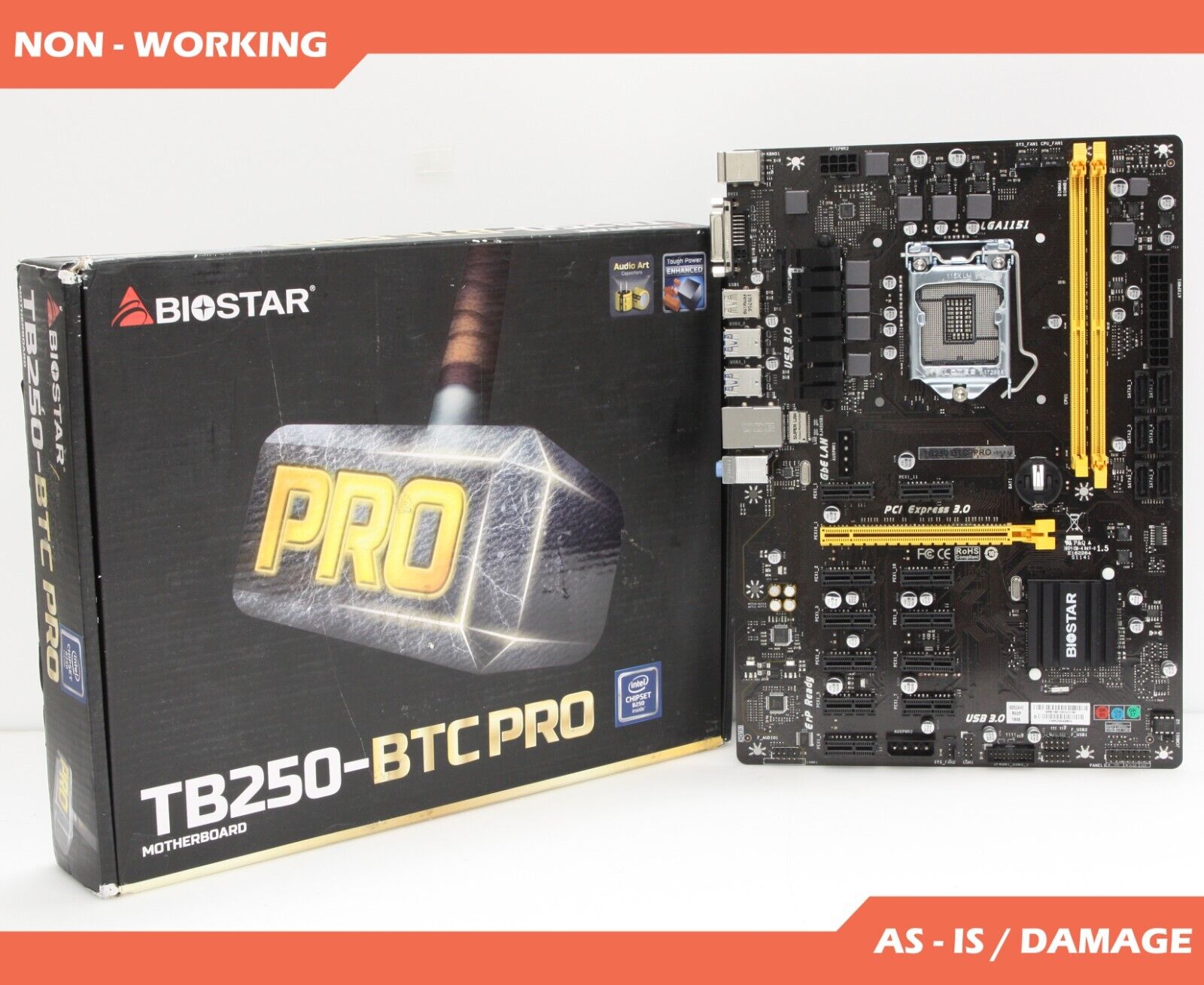 BIOSTAR TB250-BTC Ver 6.1 B250 ATX Intel Mining Motherboard * FOR PARTS *