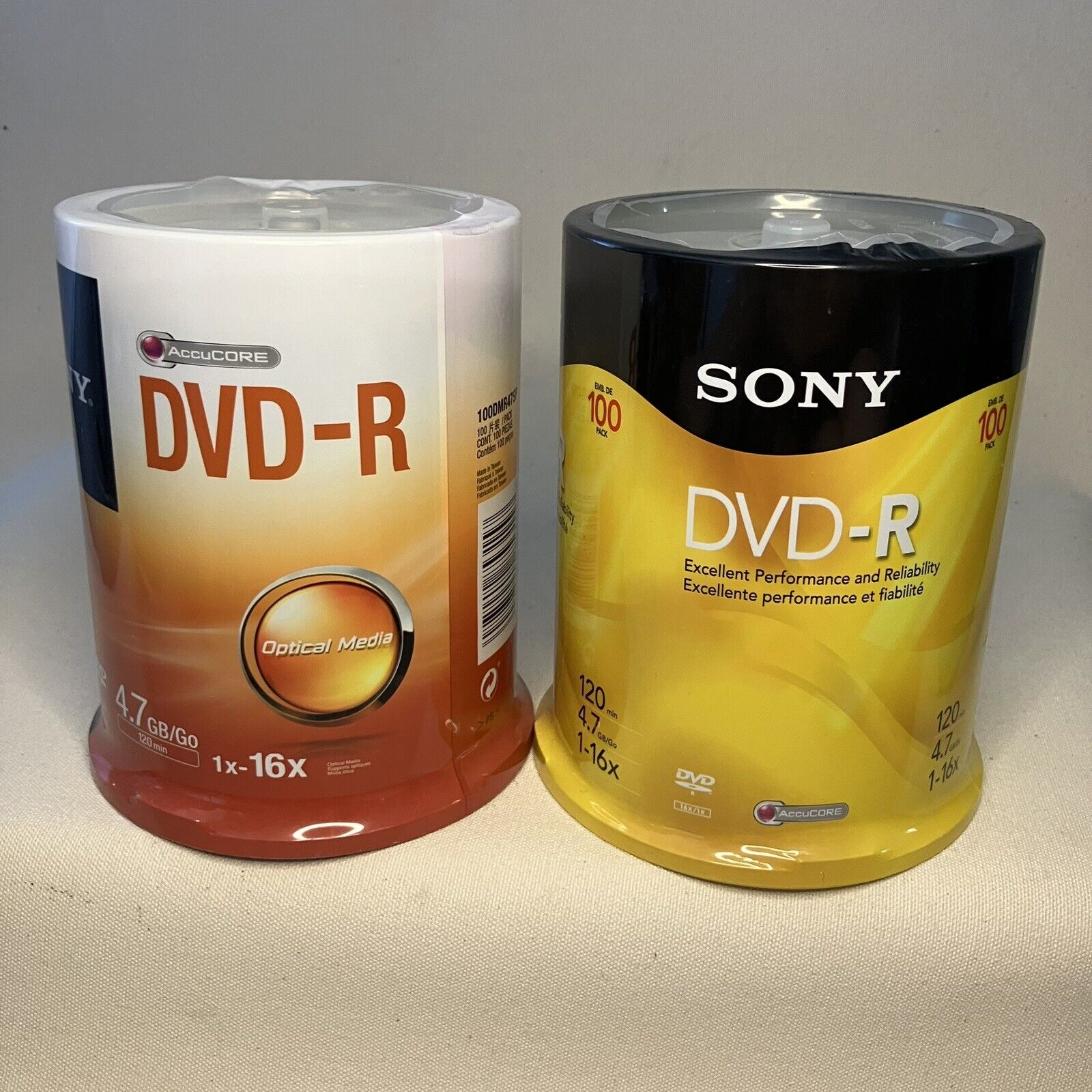 Lot Of 2 SONY DVD-R 4.7GB 100 Pack 120min 4.7GB 1-16X  Optical Media Storage 200