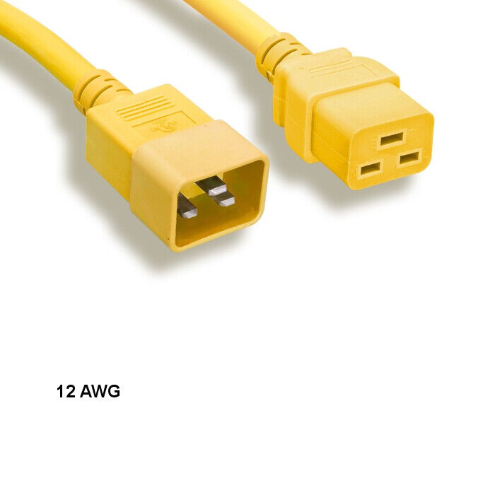KNTK Yellow 3'FT 12AWG Color Power Cable IEC60320 C19 to IEC60320 C20 20A/250V
