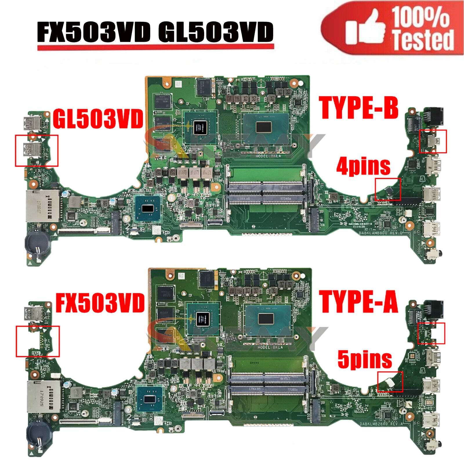 FOR ASUS GL503VD FX503VD MOTHERBOARD GL503VM GL503G FX503V I5 I7 CPU GTX1050 GPU