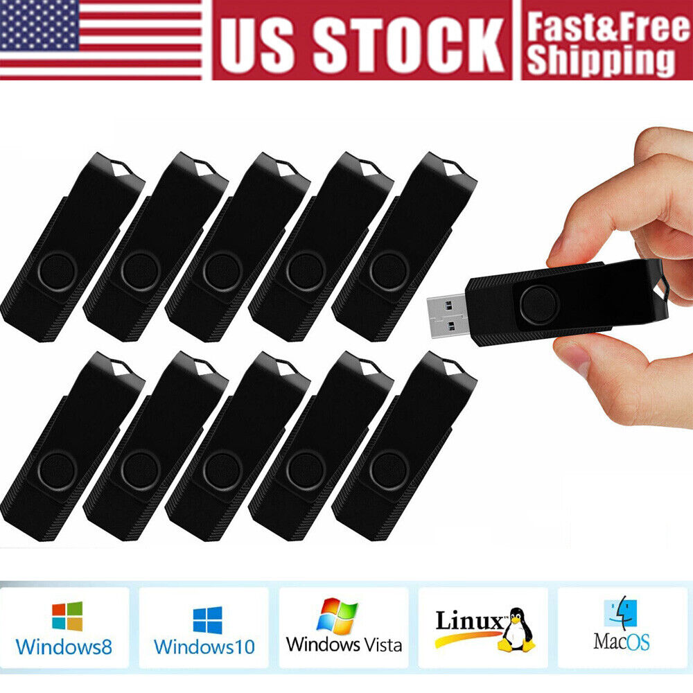 5/10 Pack Swivel USB Flash Drive Flash Memory Stick Thumb Drives 1GB-64GB