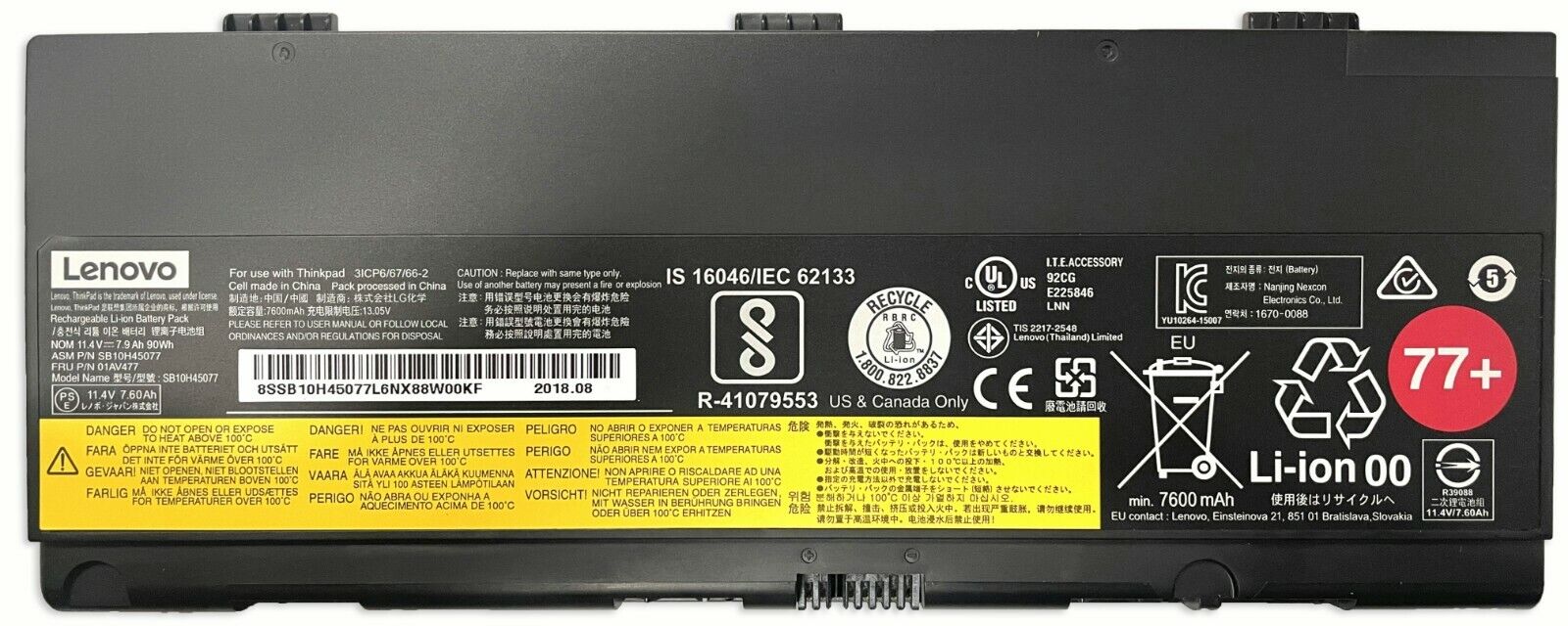Genuine SB10H45078 01AV477  Battery forLen ovo P50 P51 P52 00NY493 00NY492 77+