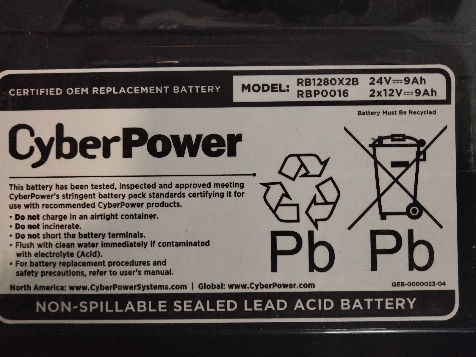 CyberPower RB1280X2B UPS Replacement Battery Cartridge