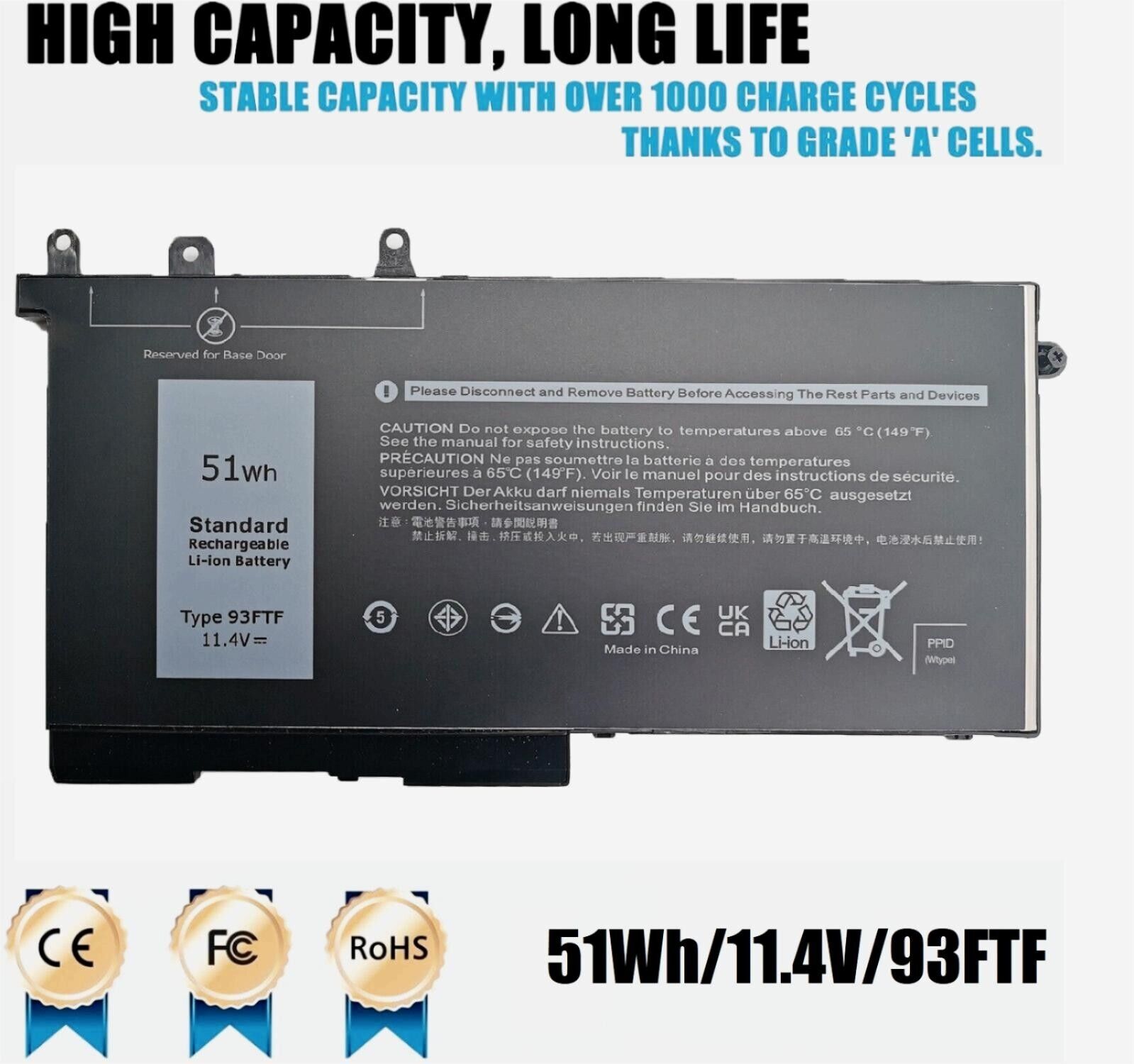 93FTF Battery for Dell Latitude 5280 5480 5580 5590 5490 5288 5290 5488 Notebook