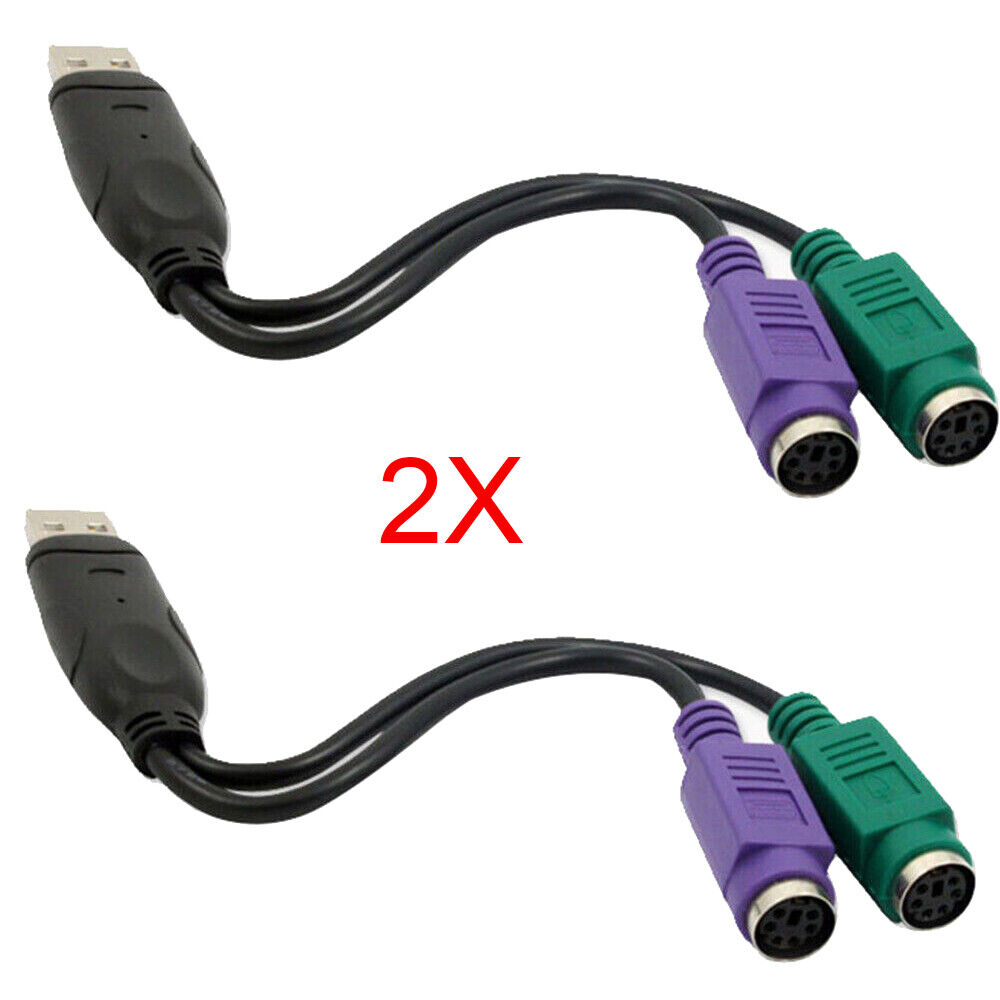 2x Dual PS/2 PS2 Female to USB Male Cable Adapter Converter For Keyboard Mouse