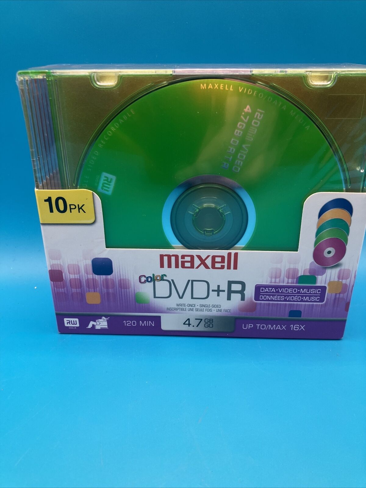 Maxell Color Dvd-R 10 Pack 4.7 Gb 120 Min Blank DVDR Media Discs