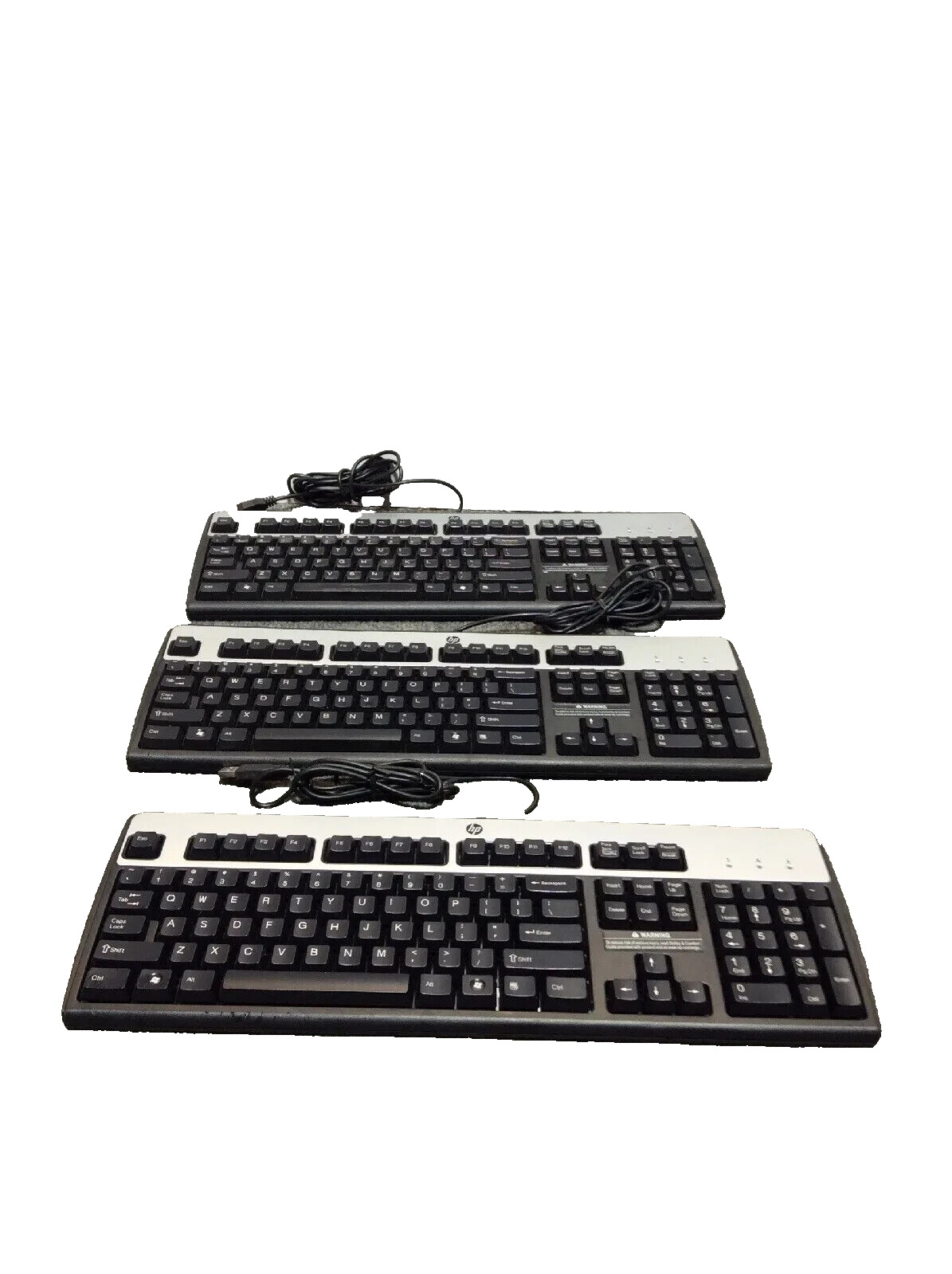 Lot of 3 HP KU-0316 537746-001 104-Key USB Black/Silver Wired Keyboard -