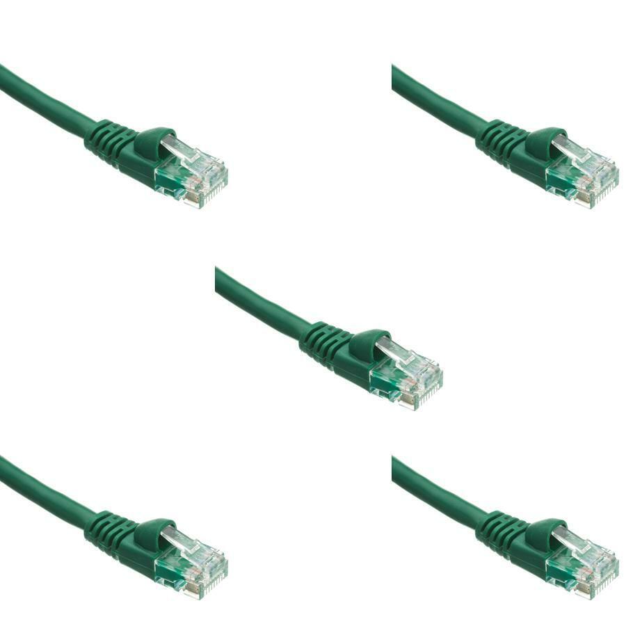 Pack of 5 Cables Snagless 10 Foot Cat5e Green Network Ethernet Patch Cable