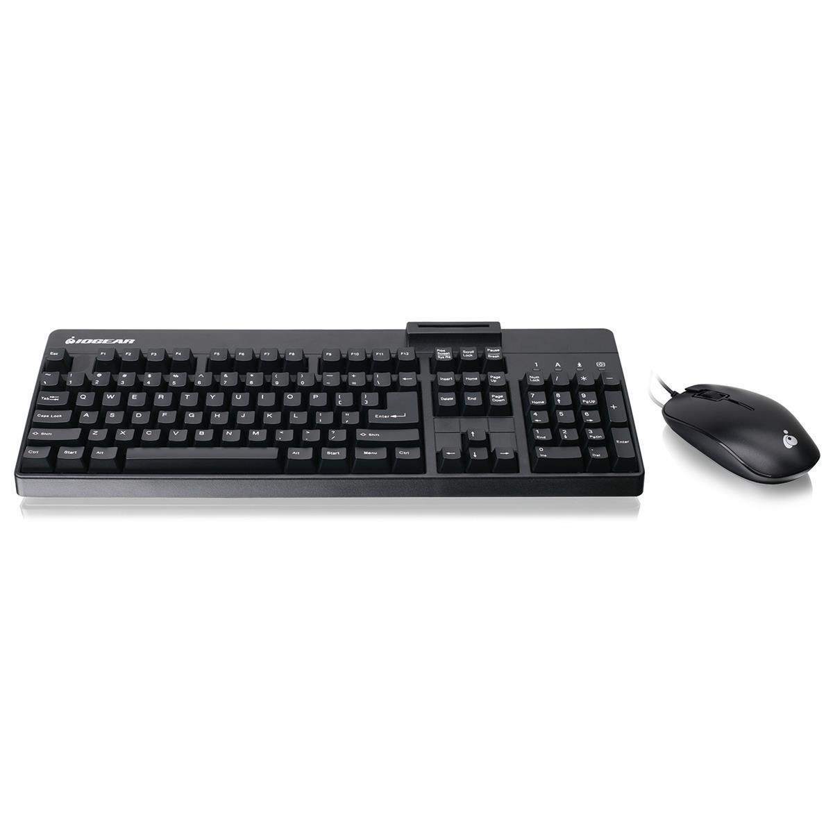 IOGEAR 104-Key Keyboard with Built-In Common Access Card Reader  3-Button Mouse