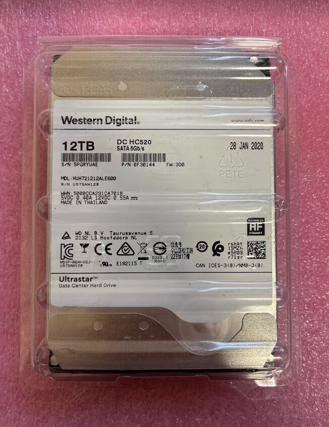 Western Digital WD 12TB 7.2K 6GBPS SATA 512E HDD 3.5IN HUH721212ALE600 Server