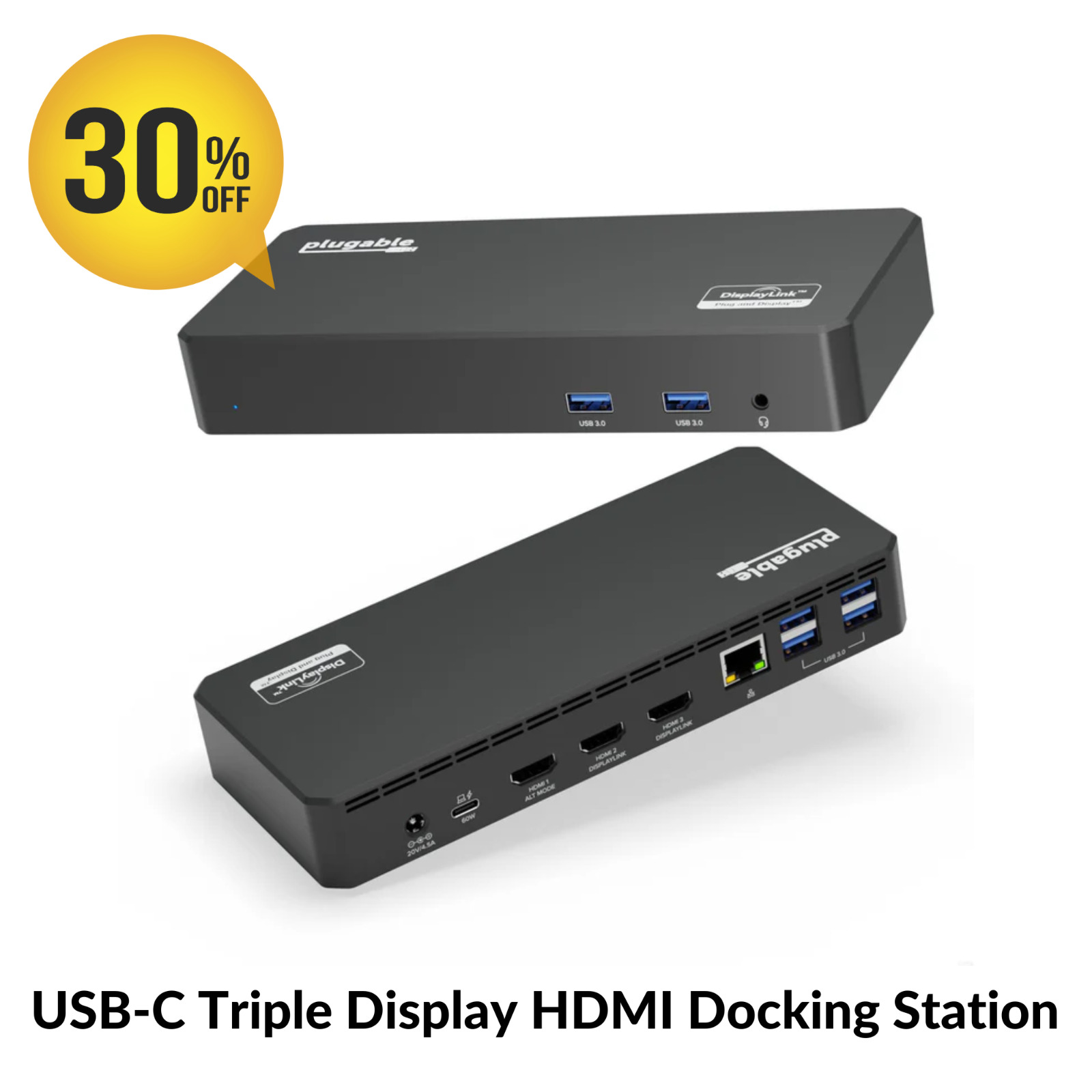 Plugable UD-3900PDZ Triple Display Docking Station with 60W Laptop Charging