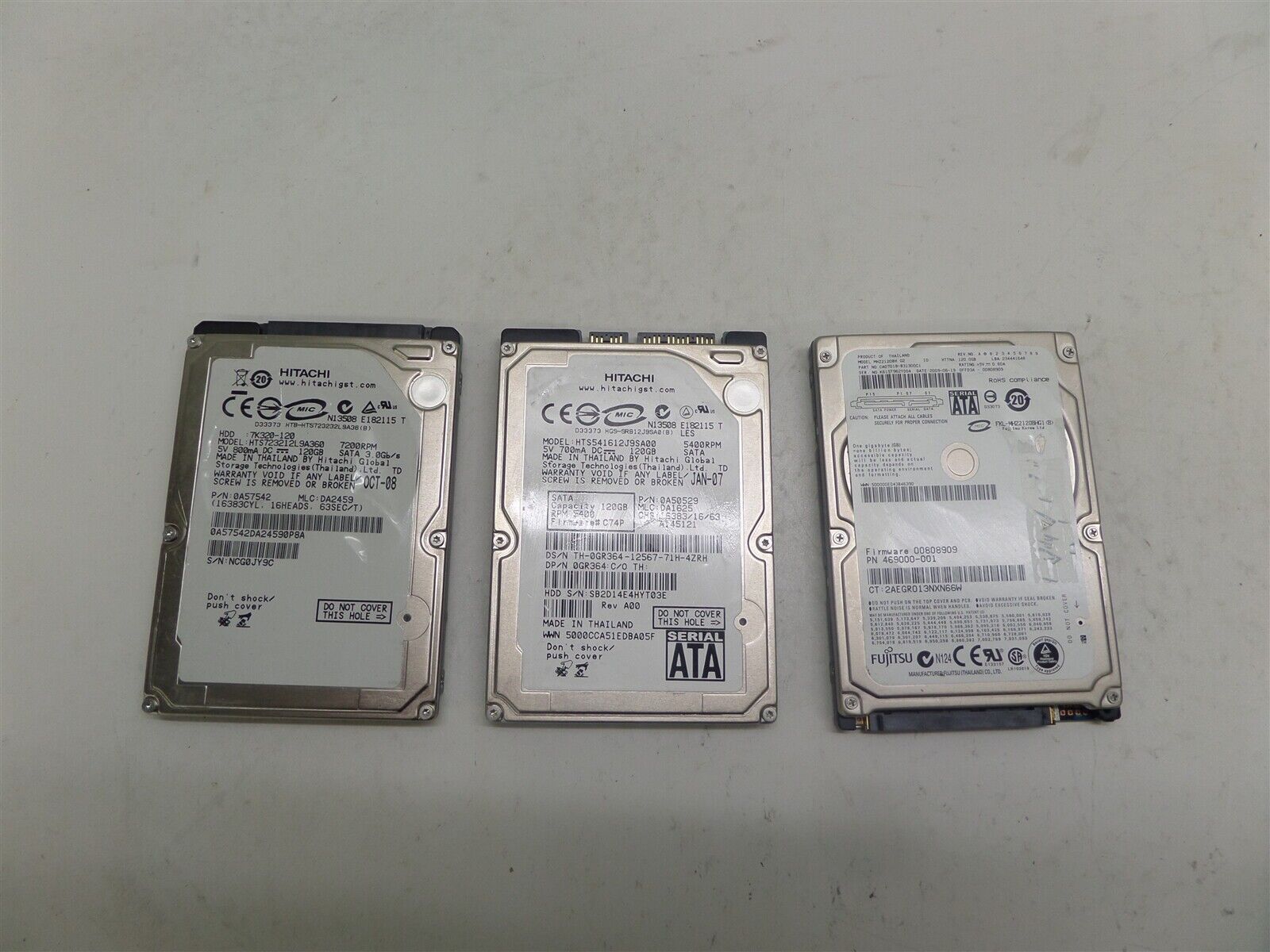 Lot Of 3 Hitachi & Fujitsu 120GB 2.5