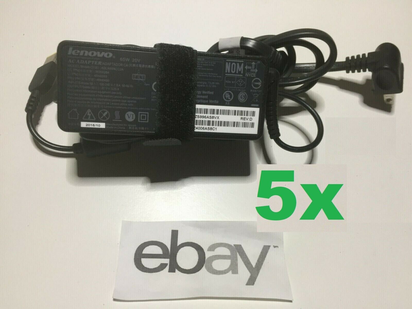 Lot of 5 Genuine Lenovo 65W 20V 3.25A Power Adapter w/ Cables SQUARE TIP
