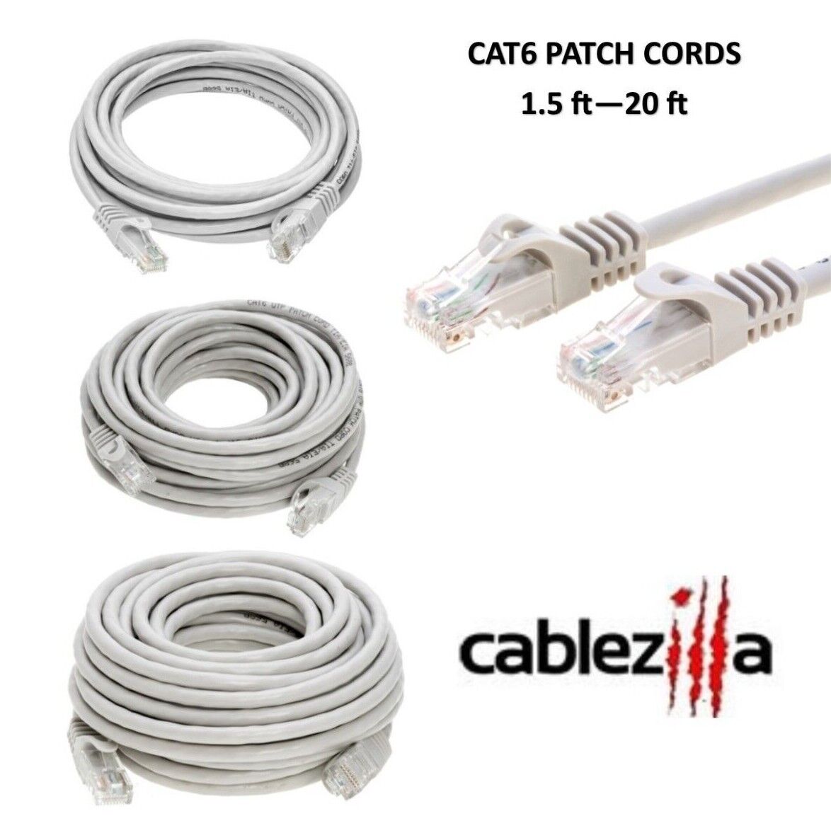 Cat6 Gray Patch Cord Network Cable Ethernet LAN RJ45 UTP 1.5FT- 20FT Multi LOT