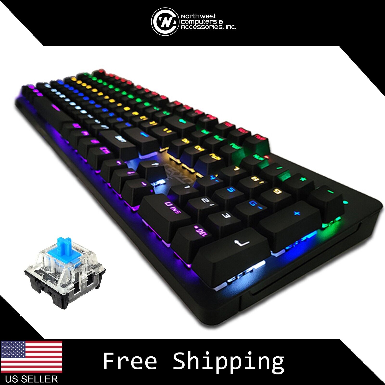 Full Mechanical Gaming Keyboard Wired Backlit RGB LED Rainbow 10-Key Cryo-PC