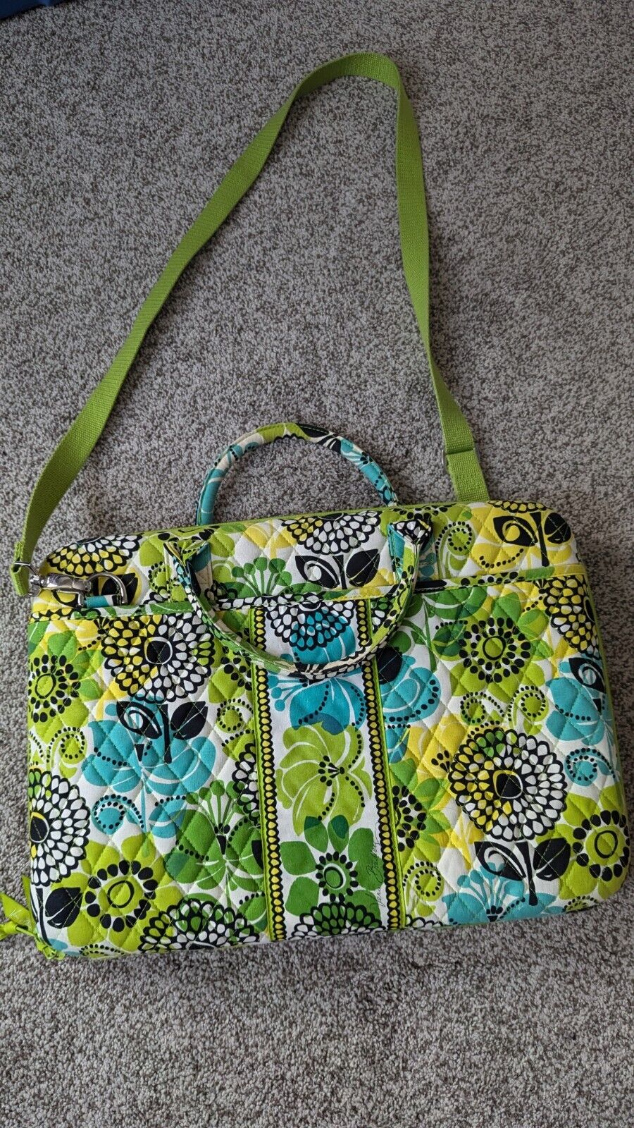 Beautiful bright green with a floral print Vera Bradley laptop suitcase. Large.