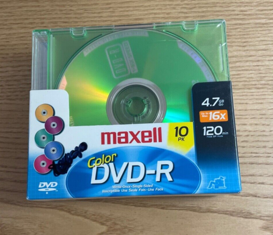 Maxell Color DVD-R 4.7 GB 16x 120 min 10 Pack with Cases Factory Sealed New