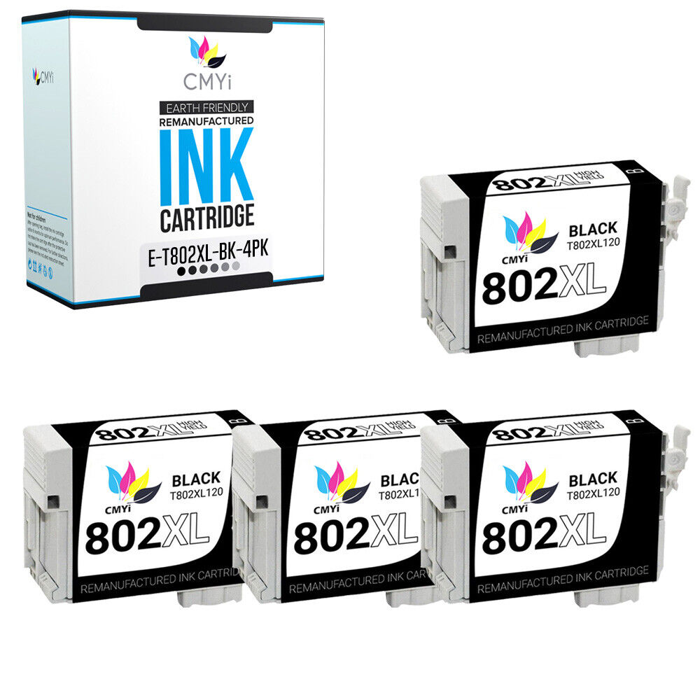 4PK 802XL Black Ink Cartridge for Epson T802XL 802 XL Workforce Pro EC WF EC4020